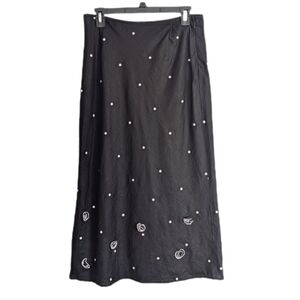 Richard Malcom 90s Irish Linen Embellished Floral Polka Dot Midi Skirt